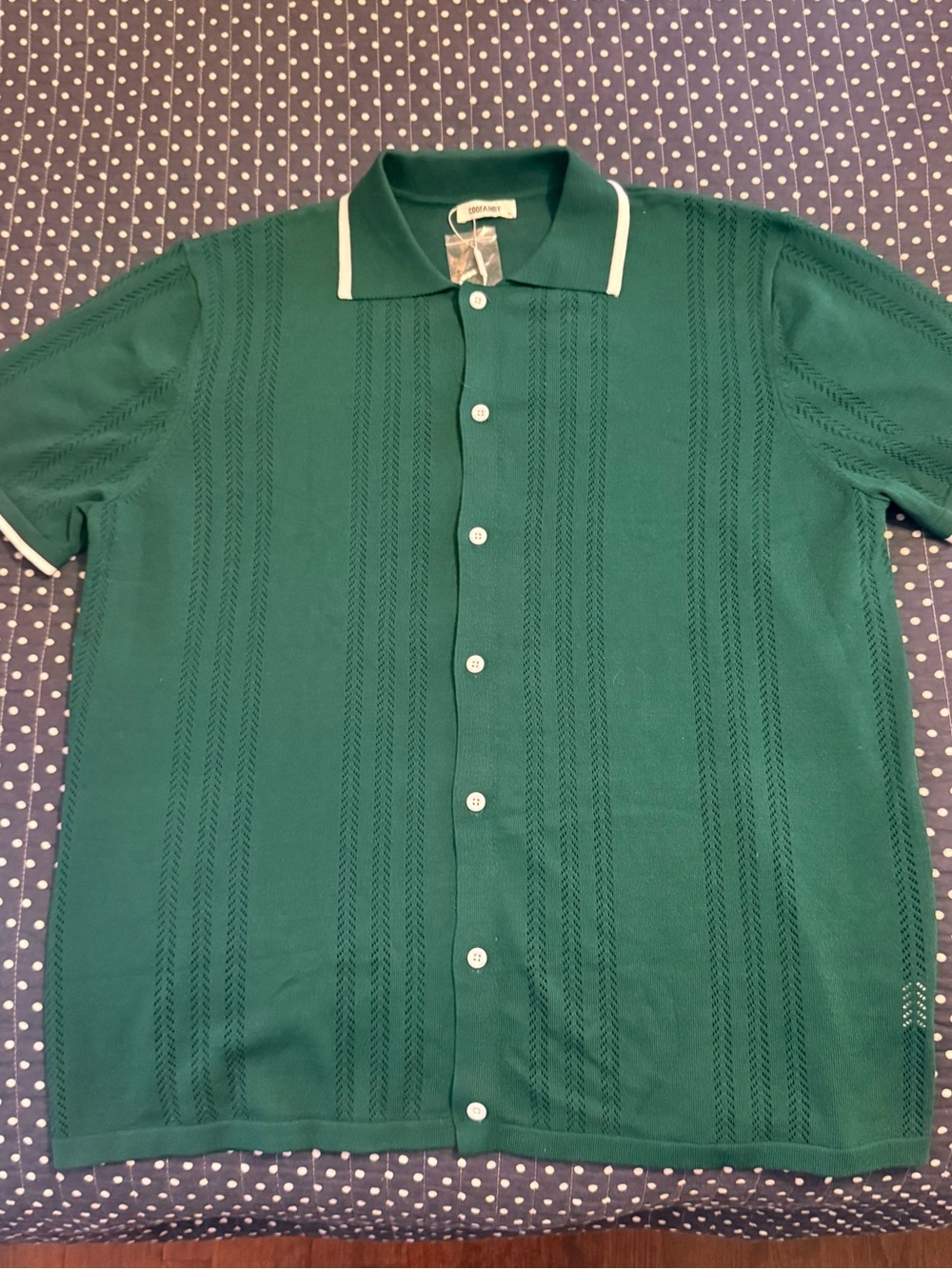 Men's Green Short-Sleeve Knit Polo with White Contrast Trim
